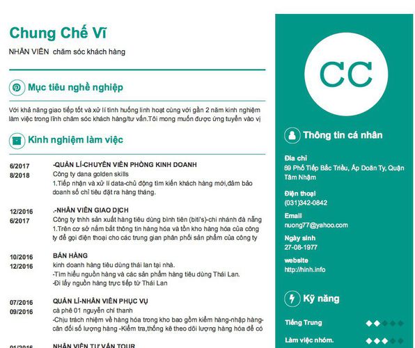 Mẫu CV NHÂN VIÊN  chăm sóc khách hàng