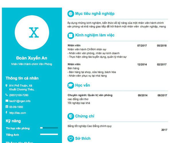 Mẫu CV Nhân Viên Hành chính Văn Phòng
