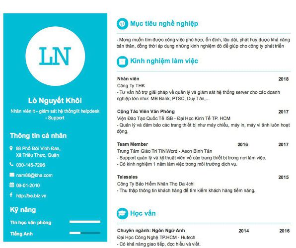 Mẫu CV Nhân viên it - giám sát hệ thống/it helpdesk - Support