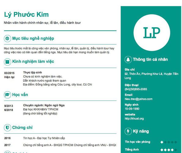 Gợi ý cách viết Mẫu CV tham khảo Nhân viên hành chính nhân sự, lễ tân, điều hành tour