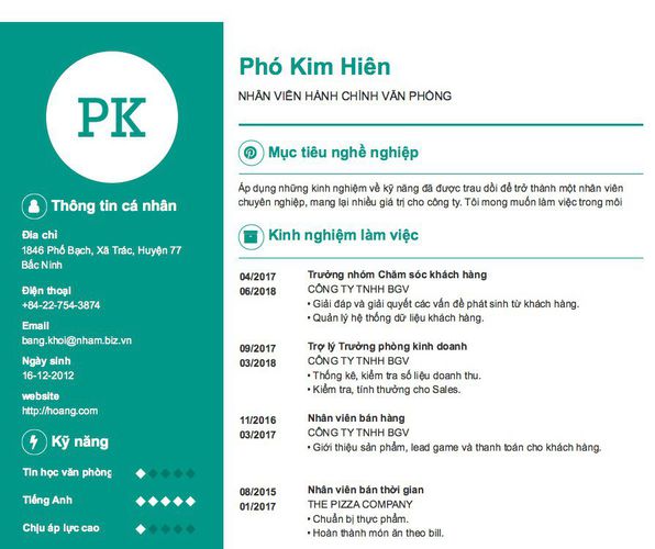 Gợi ý cách viết Mẫu CV tham khảo NHÂN VIÊN HÀNH CHÍNH VĂN PHÒNG