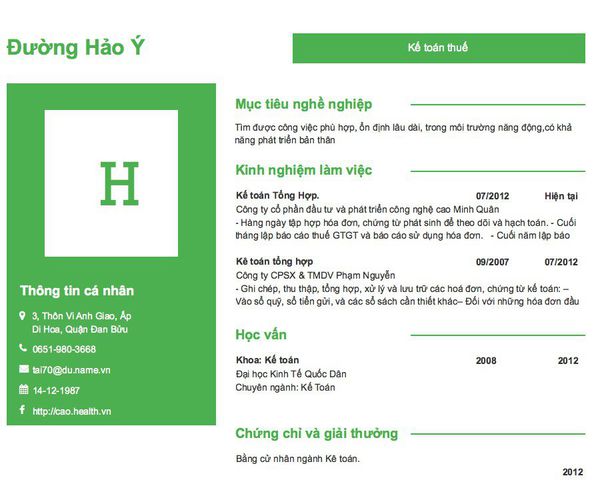 Mẫu CV Kế toán thuế