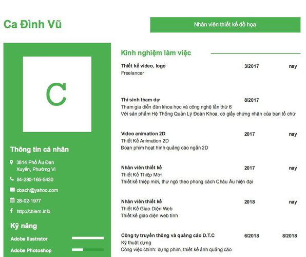 Mẫu CV Nhân viên thiết kế đồ họa