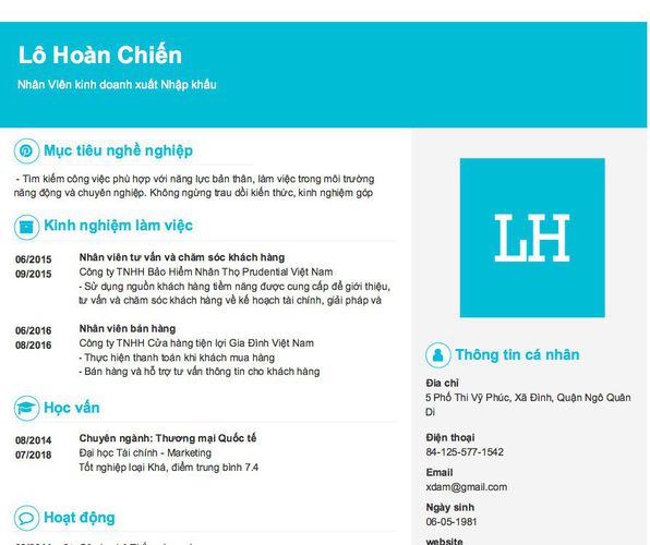 Gợi ý cách viết Mẫu CV tham khảo Nhân VIên kinh doanh xuất Nhập khẩu