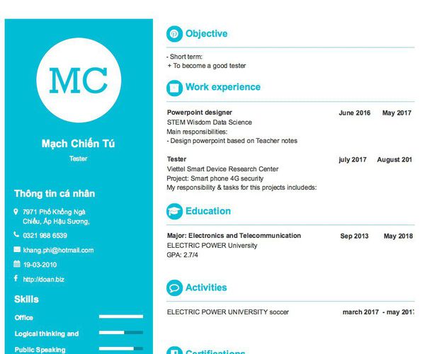 Mẫu CV Tester