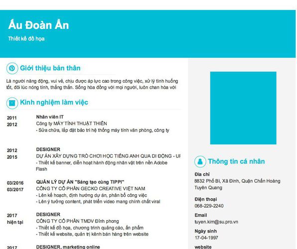 Mẫu CV Thiết kế đồ họa