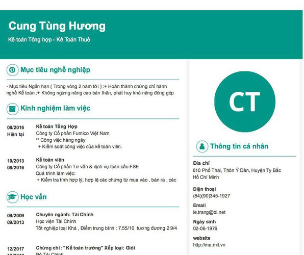Gợi ý cách viết Mẫu CV tham khảo Kế toán Tổng hợp - Kế Toán Thuế