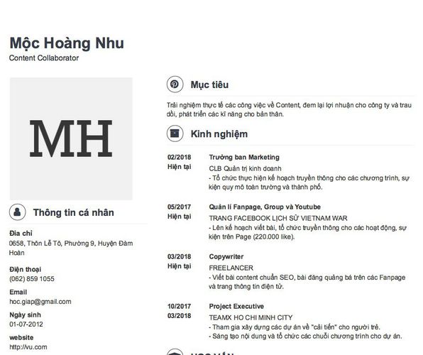 Mẫu CV Content Collaborator