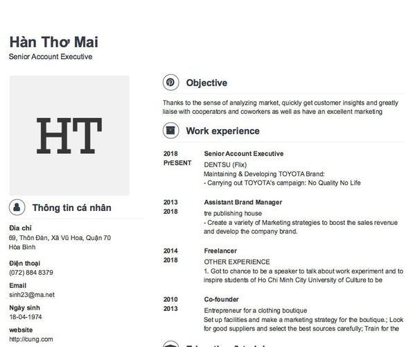 Mẫu CV Senior Account Executive