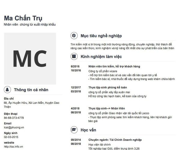Mẫu CV Nhân viên  chứng từ xuất nhập khẩu