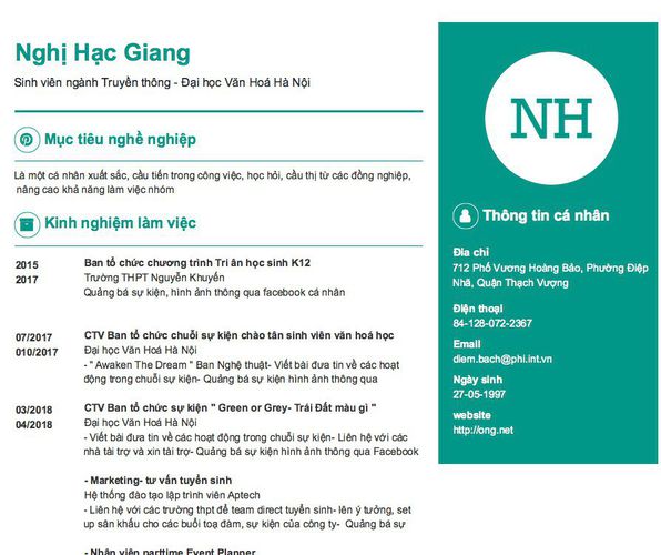 Gợi ý cách viết Mẫu CV tham khảo Sinh viên ngành Truyền thông - Đại học Văn Hoá Hà Nội
