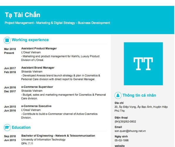 Mẫu CV Project Management - Marketing & Digital Strategy - Business Development