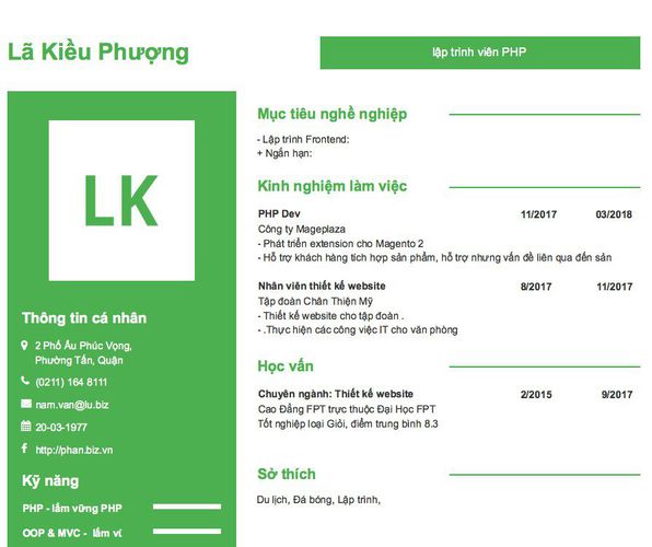 Mẫu CV lập trình viên PHP