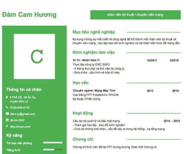 Gợi ý cách viết Mẫu CV tham khảo nhân viên kỹ thuật / chuyên viên mạng