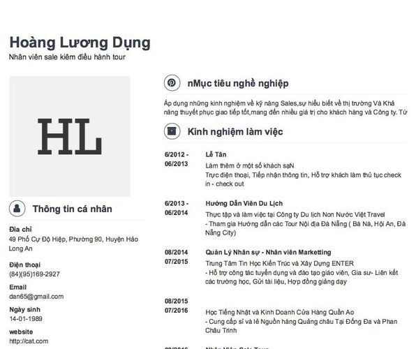 Gợi ý cách viết Mẫu CV tham khảo Nhân viên sale kiêm điều hành tour