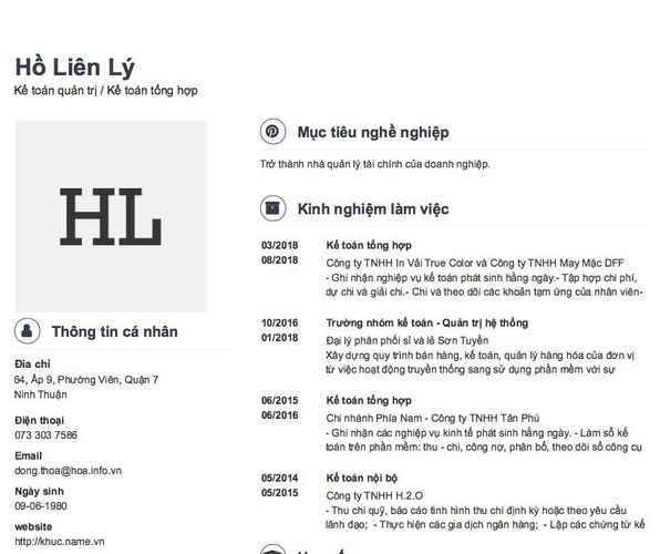 Gợi ý cách viết Mẫu CV tham khảo Kế toán quản trị / Kế toán tổng hợp
