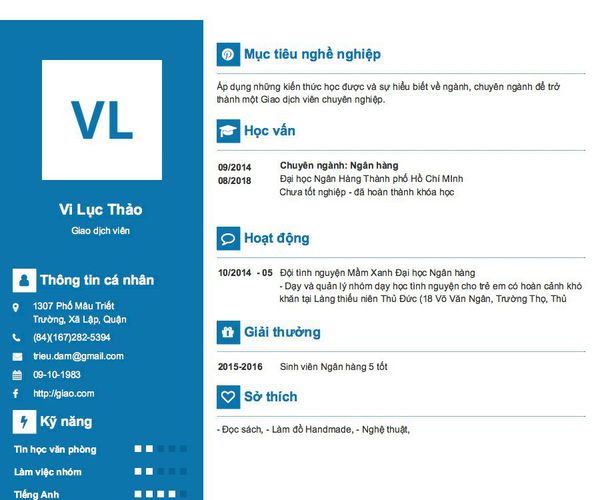 Mẫu CV Giao dịch viên