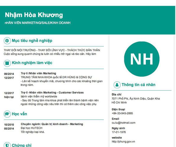Gợi ý cách viết Mẫu CV tham khảo nHÂN VIÊN MARKETING/SALE/KINH DOANH