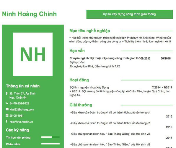 Mẫu CV Kỹ sư xây dựng công trình giao thông