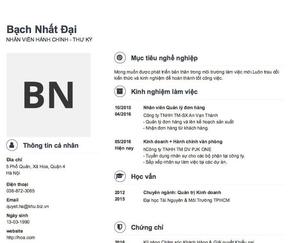 Mẫu CV NHÂN VIÊN HÀNH CHÍNH - THƯ KÝ