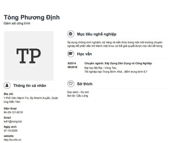 Mẫu CV Giám sát công trình
