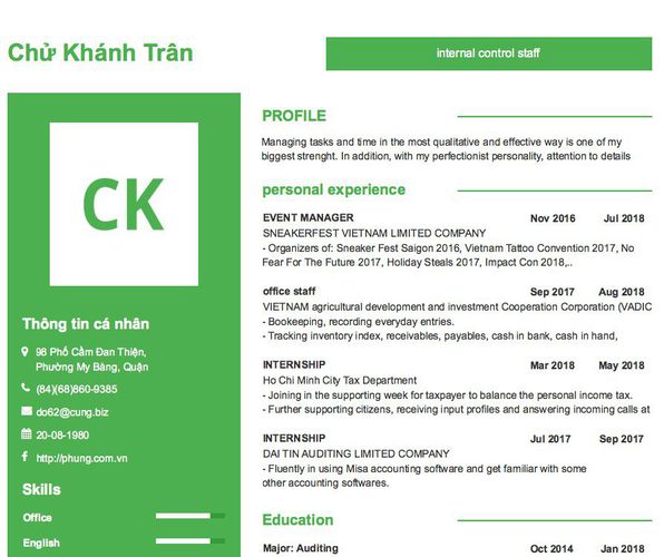 Mẫu CV internal control staff