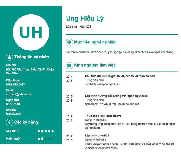 Mẫu CV Lập trình viên iOS