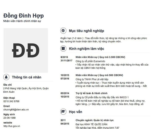 Mẫu CV Nhân viên Hành chính nhân sự