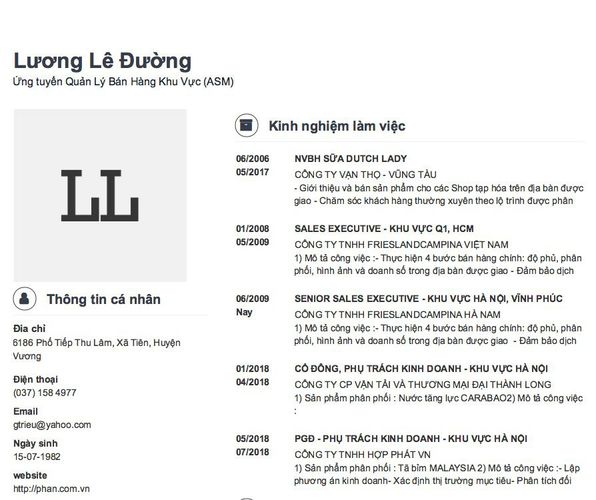 Gợi ý cách viết Mẫu CV tham khảo Ứng tuyến Quản Lý Bán Hàng Khu Vực (ASM)