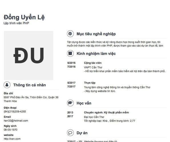 Mẫu CV Lập trình viên PHP