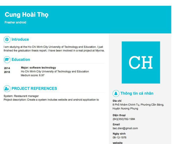 Mẫu CV Fresher android