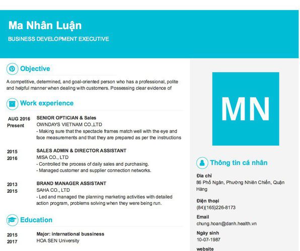 Mẫu CV BUSINESS DEVELOPMENT EXECUTIVE