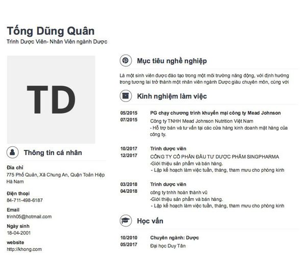 Gợi ý cách viết Mẫu CV tham khảo Trình Dược Viên- Nhân Viên ngành Dược