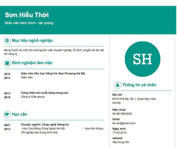 Mẫu CV Nhân viên hành chính - văn phòng