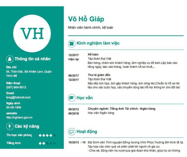 Mẫu CV Nhân viên hành chính, kế toán