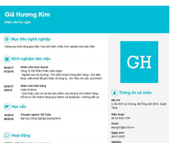 Mẫu CV Nhân viên thu ngân