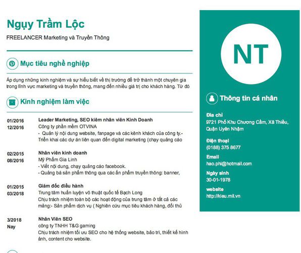 Gợi ý cách viết Mẫu CV tham khảo FREELANCER Marketing và Truyền Thông