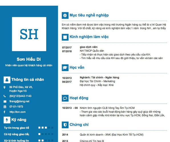 Mẫu CV Nhân viên quan hệ khách hàng cá nhân