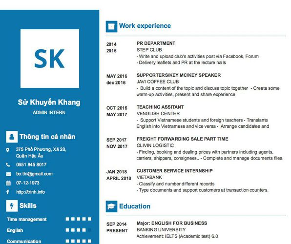 Mẫu CV ADMIN INTERN
