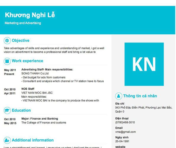 Mẫu CV Marketing and Advertising