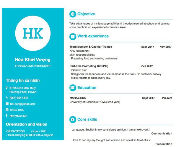Mẫu CV TRANSLATOR INTERNSHIP