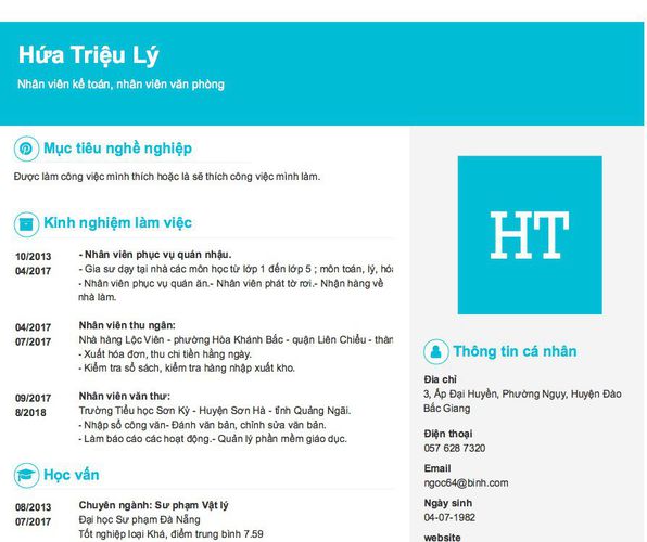 Mẫu CV Nhân viên kế toán, nhân viên văn phòng
