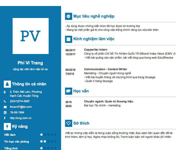 Mẫu CV cộng tác viên làm việc từ xa