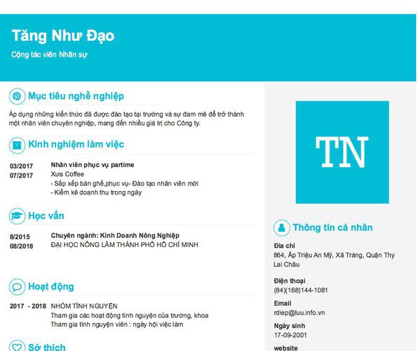 Mẫu CV Cộng tác viên Nhân sự