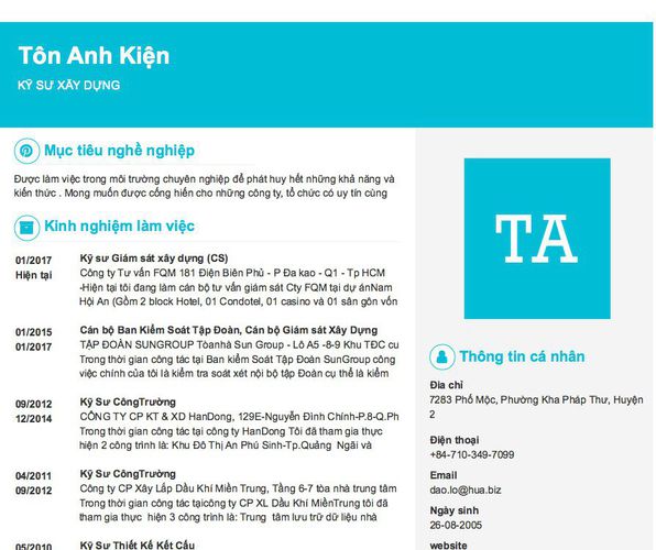 Gợi ý cách viết Mẫu CV tham khảo KỸ SƯ XÂY DỰNG