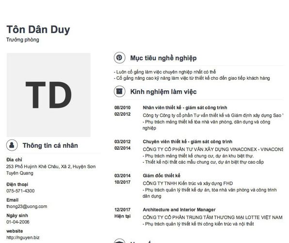 Mẫu CV Trưởng phòng