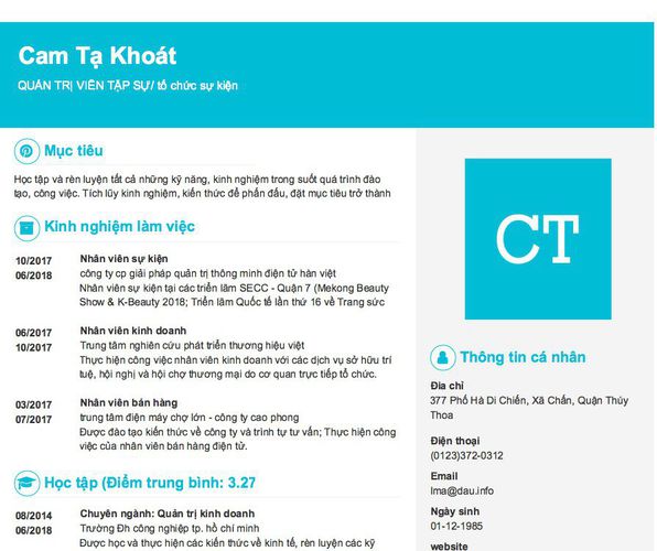 Gợi ý cách viết Mẫu CV tham khảo QUẢN TRỊ VIÊN TẬP SỰ/ tổ chức sự kiện