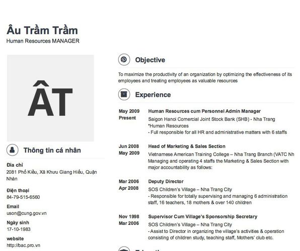 Mẫu CV Human Resources MANAGER