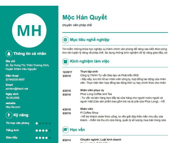 Mẫu CV chuyên viên pháp chế