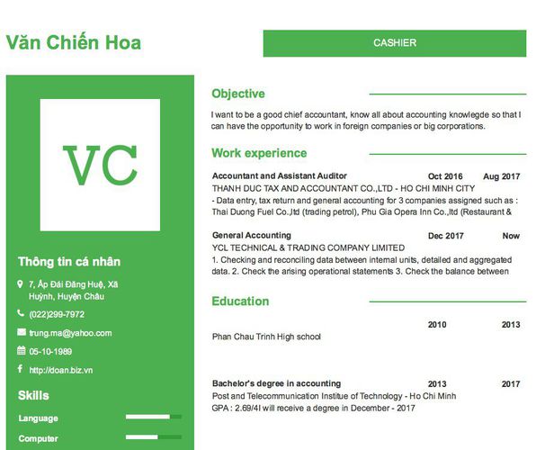 Mẫu CV  CASHIER